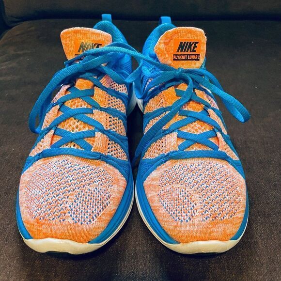 NIKE Air Zoom FLYKNIT Lunar 2 Blue Orange White Womens 8 US 39 EUR Running Shoes - Picture 2 of 14